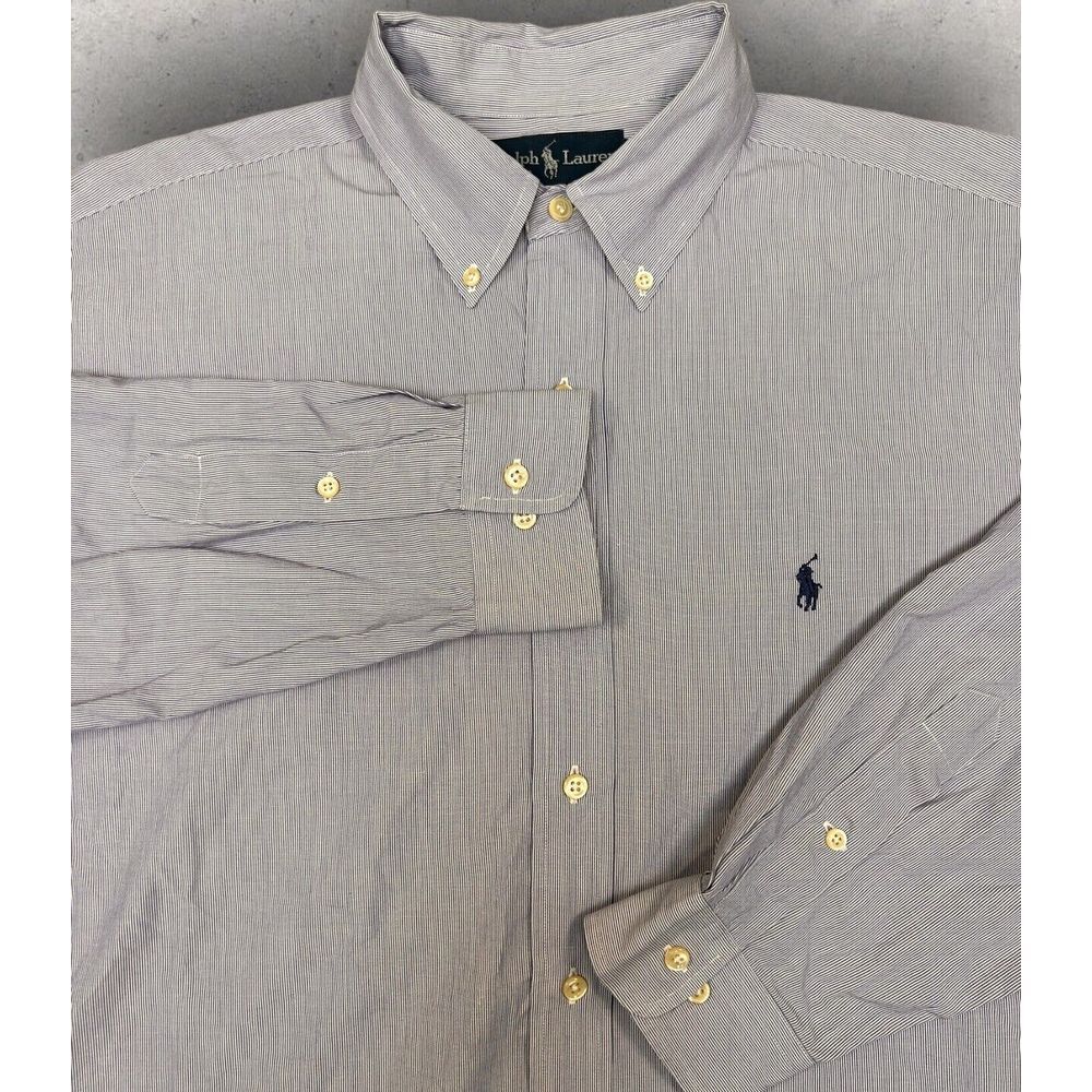 VTG Ralph Lauren Yarmouth Shirt‎ Mens 16 Blue White Striped Classic Fit Cotton